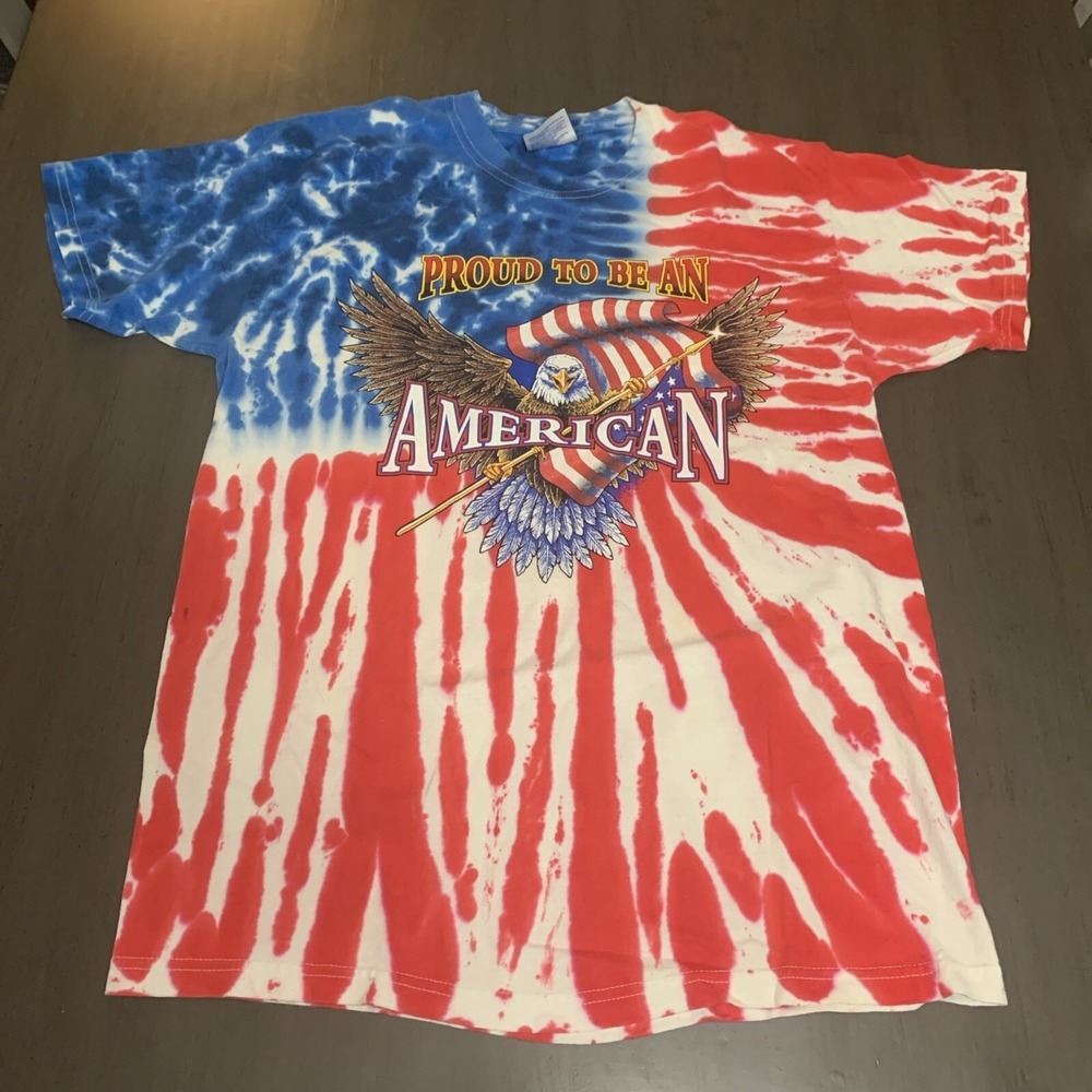 Vtg Proud To Be An American Shirt Medium  Flag Eagle USA  Tie Dye Patriotic Y2k